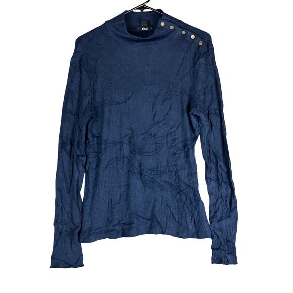 J Crew Womens Sweater Blue Ribbed Mock Neck Button Shoulder Stretch Large - Picture 1 of 12